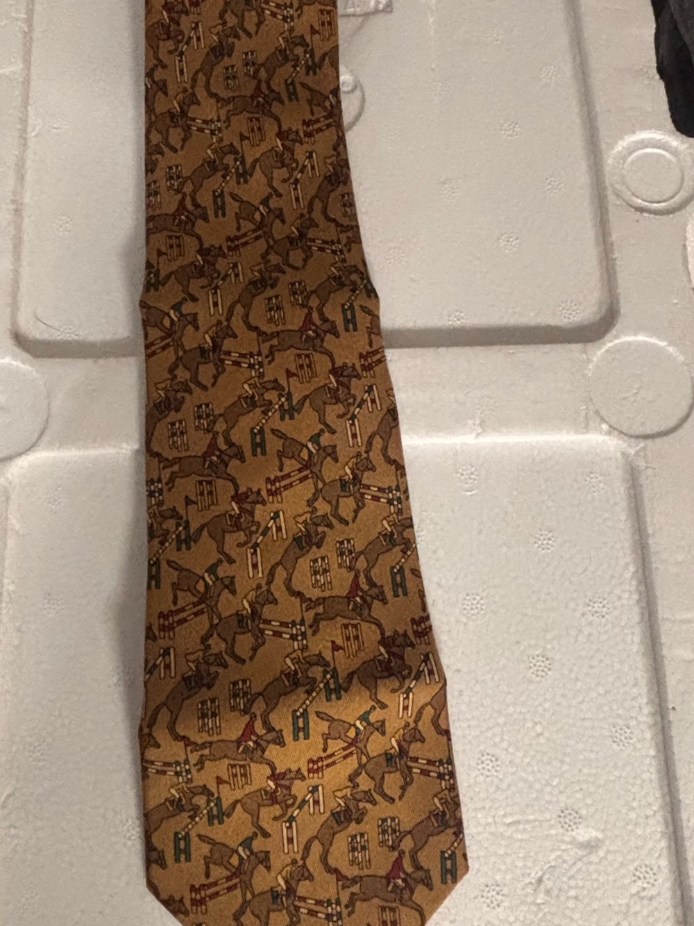 Salvatore Ferragamo Brown Equestrian Print Silk Tie